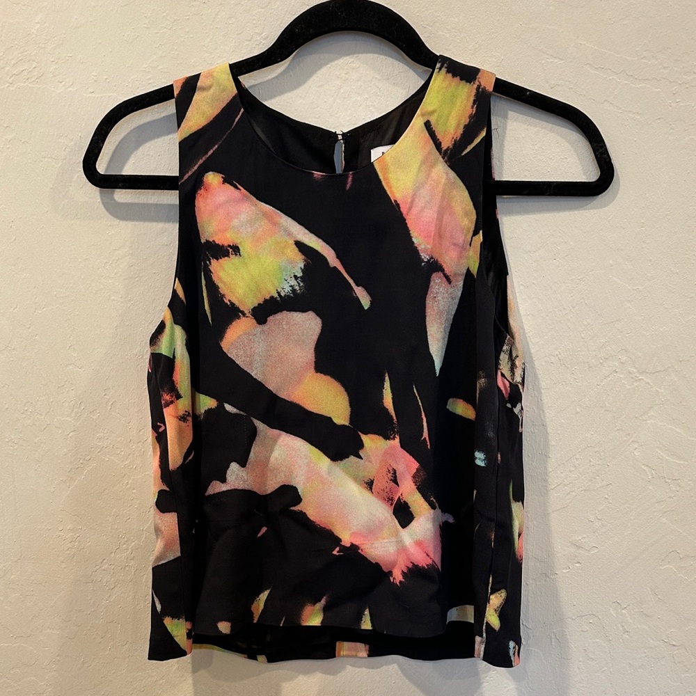 Barneys New York Black and Multicolor Abstract Blouse